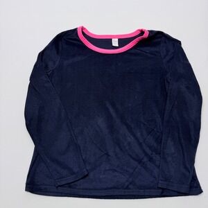 Sleep Chic Womens Navy Blue Pink Fleece Pajama Top Long Sleeve Size L